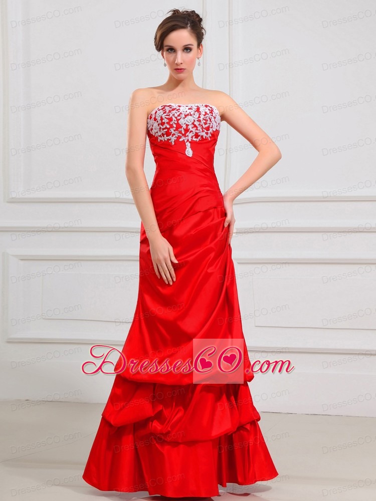 Lace Strapless A-line Taffeta Long Prom Dress Red