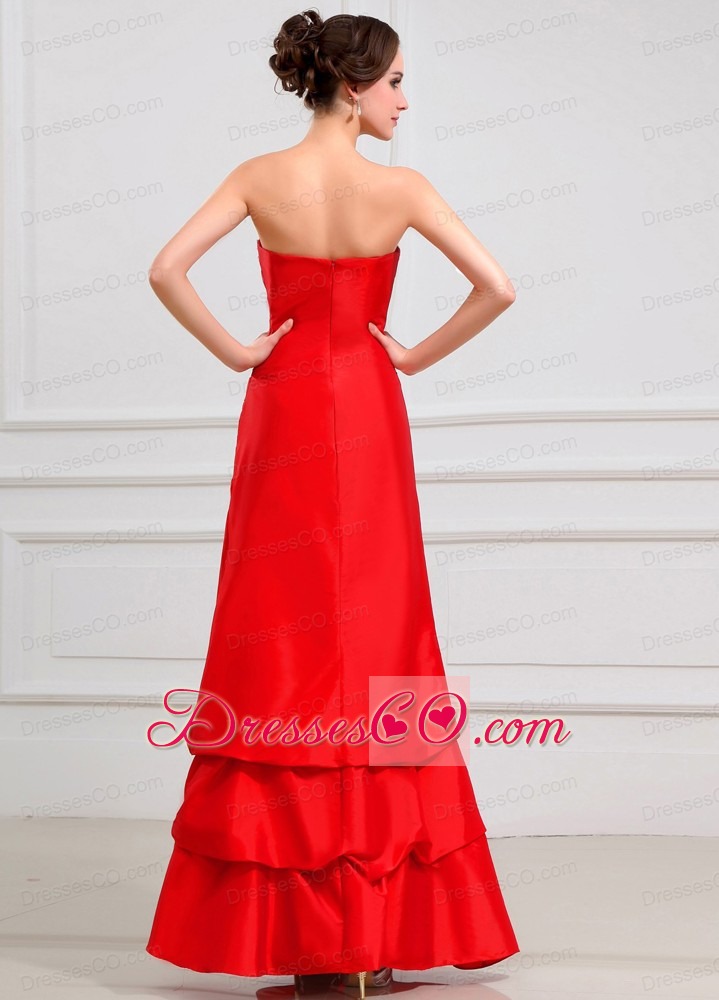 Lace Strapless A-line Taffeta Long Prom Dress Red