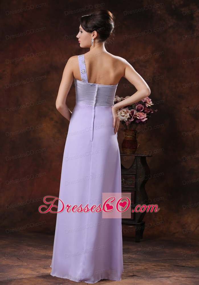 Lilac Peach Springs Beaded Decorate Shoulder Prom Dress