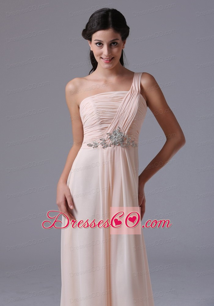 Wholesale Empire Baby Pink One Shoulder Prom Dress With Ruching and Beading