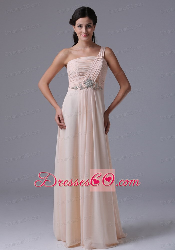Wholesale Empire Baby Pink One Shoulder Prom Dress With Ruching and Beading