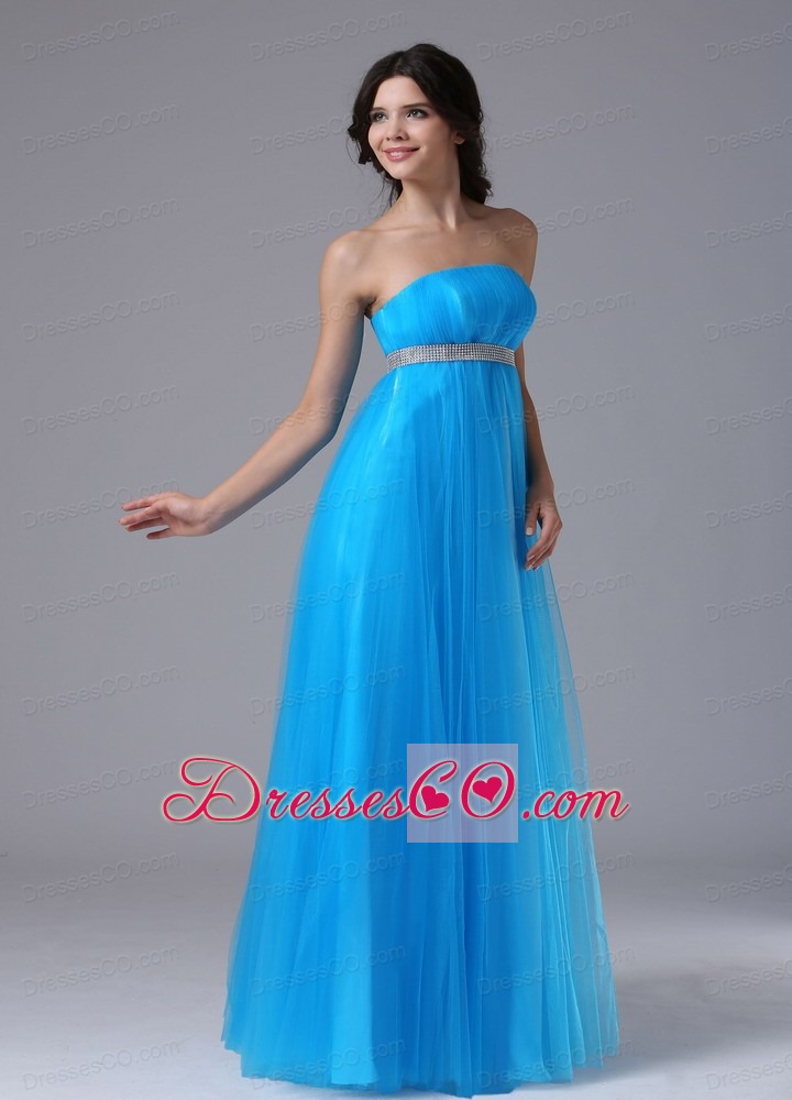 Custom Made Aqua Blue and Belt Prom DressFor 2013