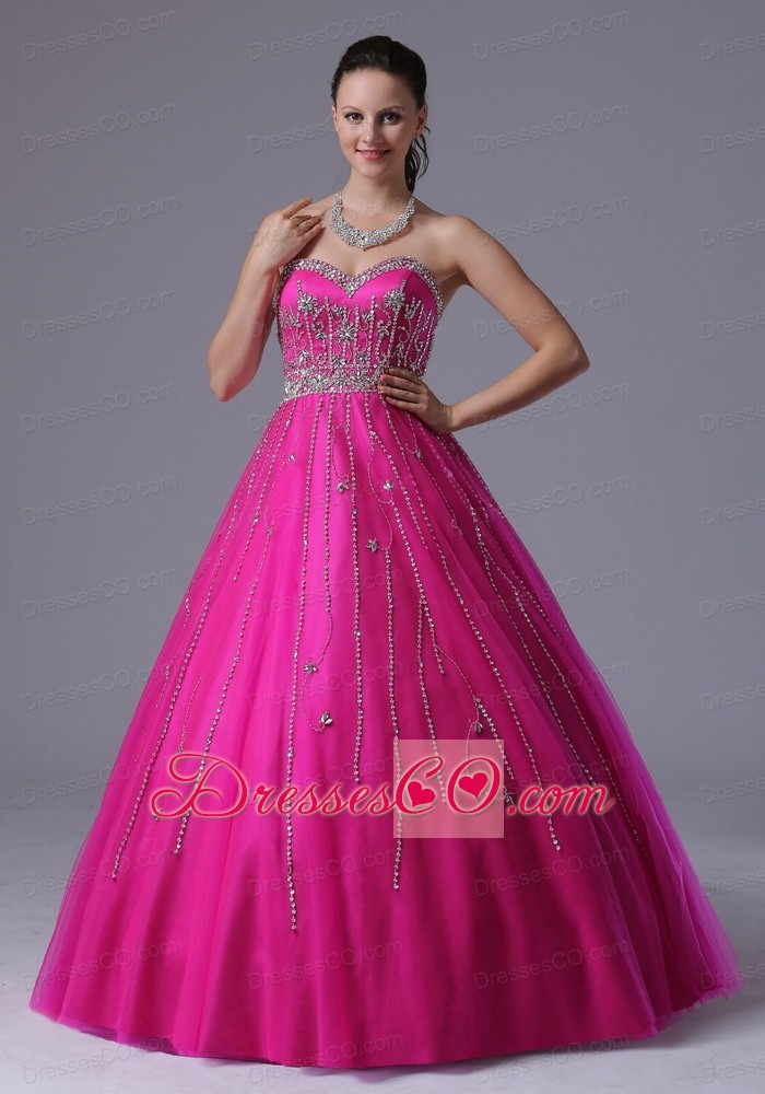 Custom Made Fuchsia A-line Beaded Decorate Prom Dress With Sweetheart