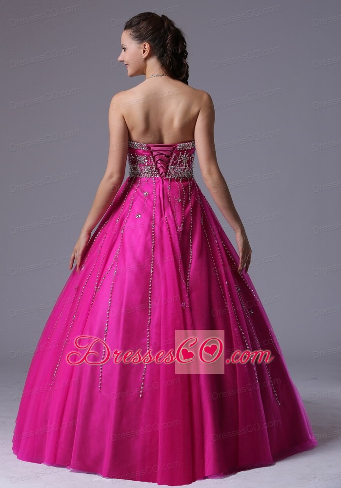 Custom Made Fuchsia A-line Beaded Decorate Prom Dress With Sweetheart