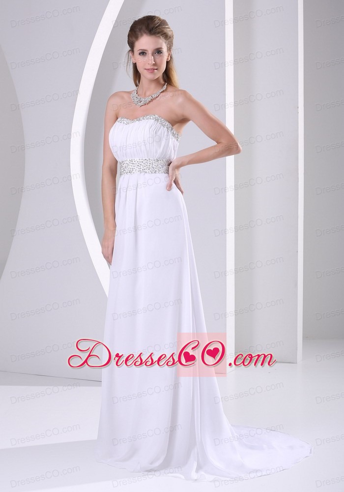 White Chiffon Beaded Sweep Train Prom / Evening Dress For Custom Made