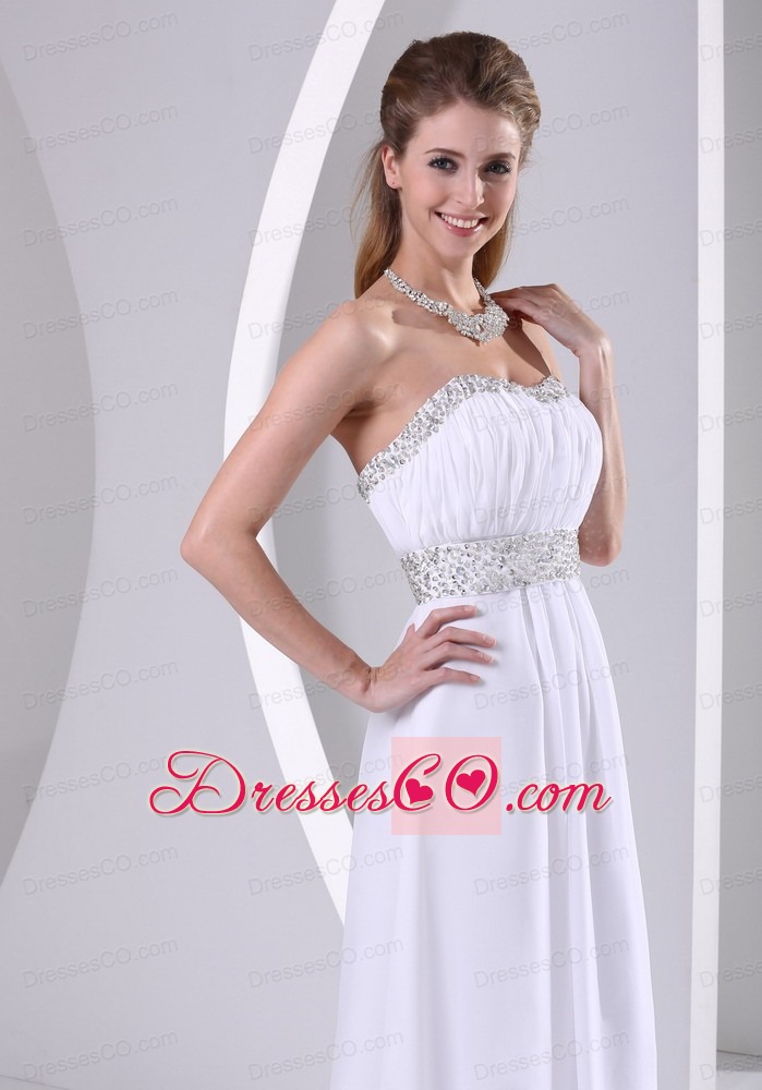 White Chiffon Beaded Sweep Train Prom / Evening Dress For Custom Made