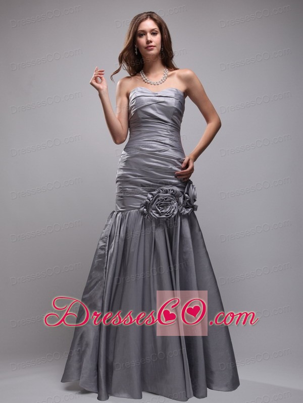 Gray Mermaid Long Taffeta Hand Made Flowers Prom / Evening Dress