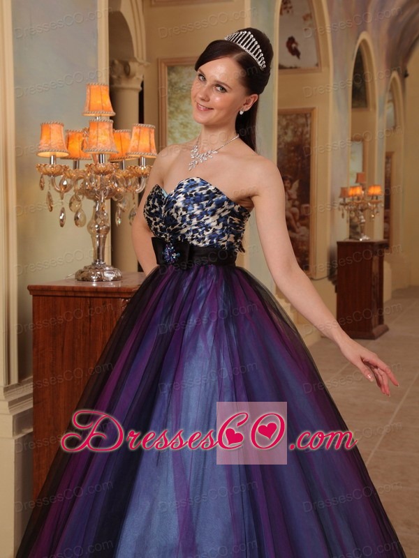 Purple A-line Long Organza Beading Prom / Pageant Dress