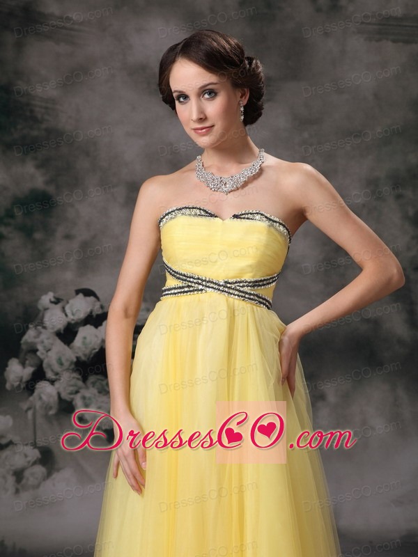 Elegant Light Yellow Prom / Evening Dress Empire Tulle Beading Long
