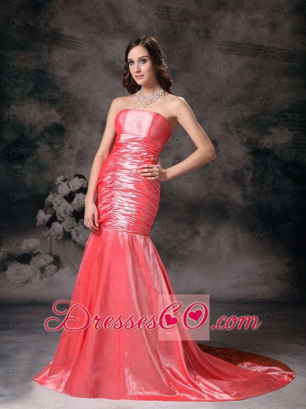Latest Watermelon Red Prom Dress Mermaid Strapless