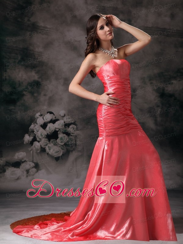 Latest Watermelon Red Prom Dress Mermaid Strapless