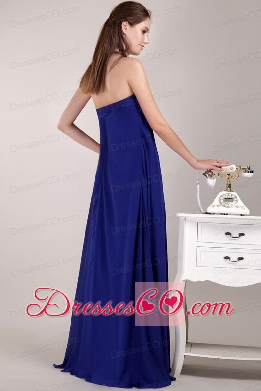 Royal Blue Empire Strapless Long Chiffon Beading Prom / Evening Dress