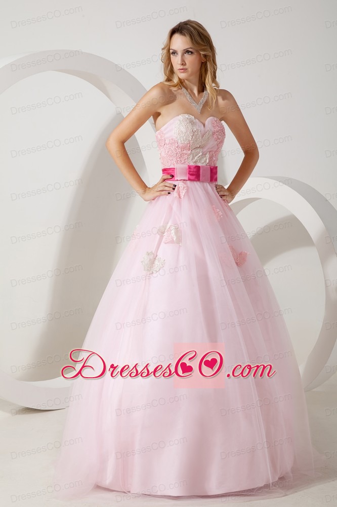 Baby Pink A-line Prom / Evening Dress Tulle Appliques Long