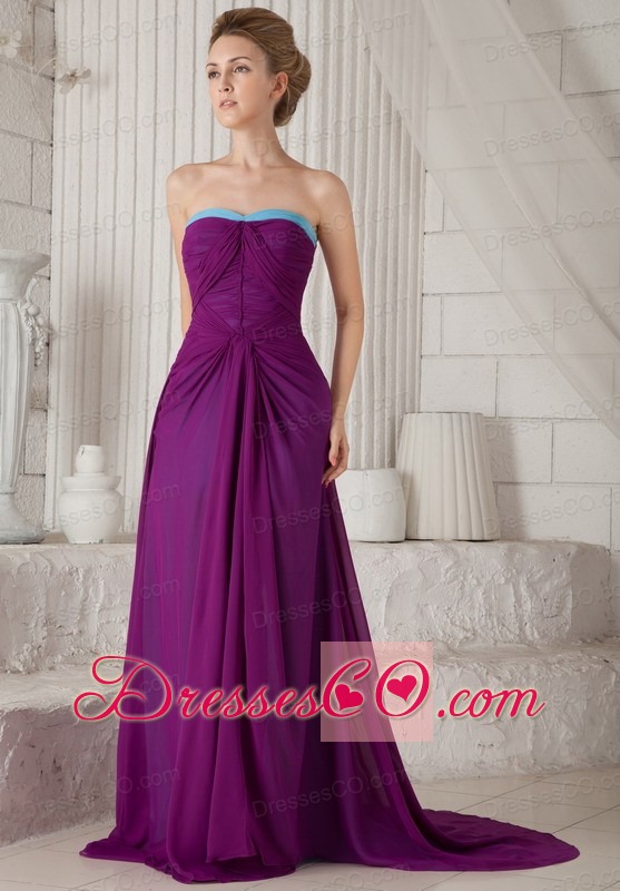 Dark Purple Empire Strapless Brush Chiffon Ruched Prom / Evening Dress