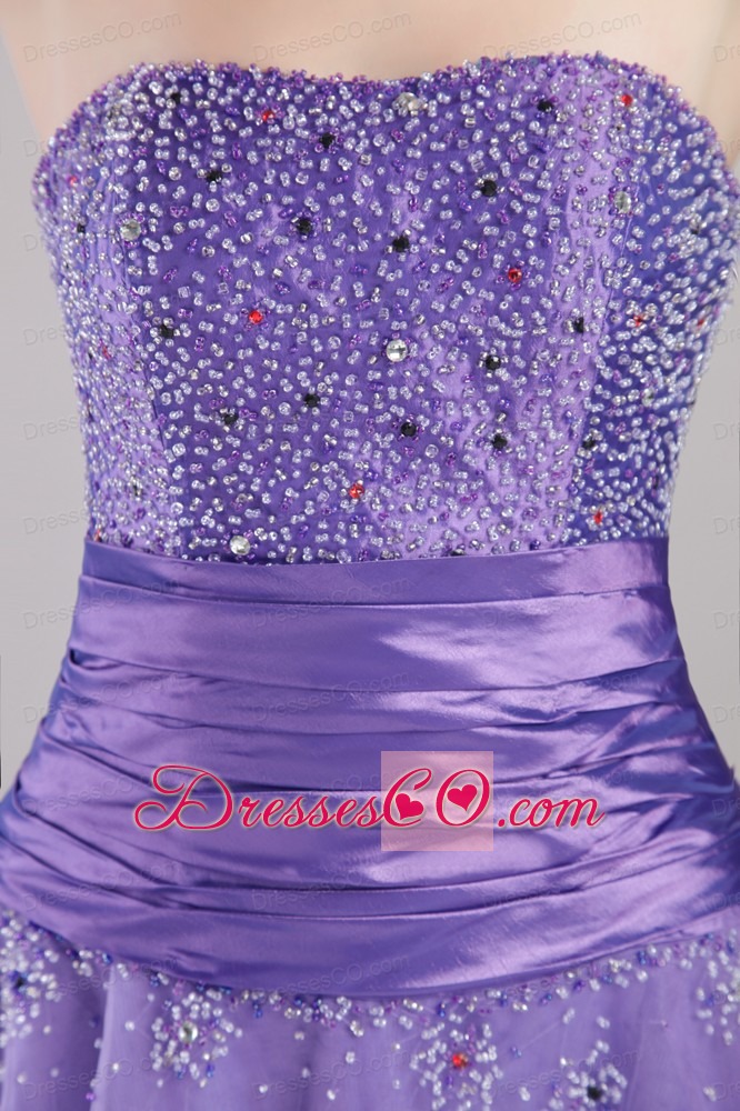 Lilac Empire Strapless Long Tulle Beading Prom / Party Dress
