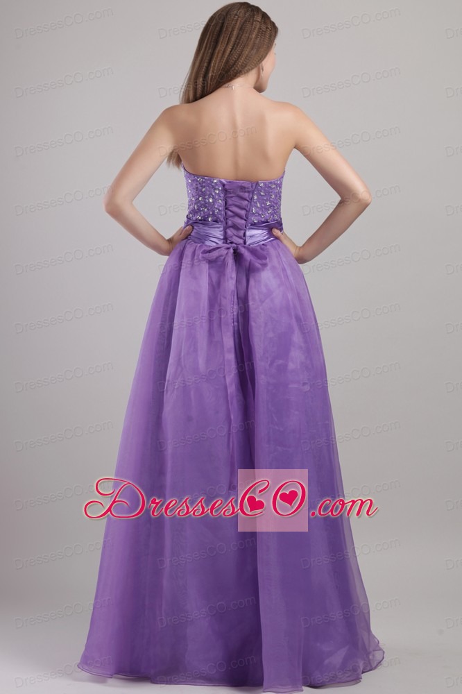 Purple Empire Long Organza Beading Prom / Pageant Dress