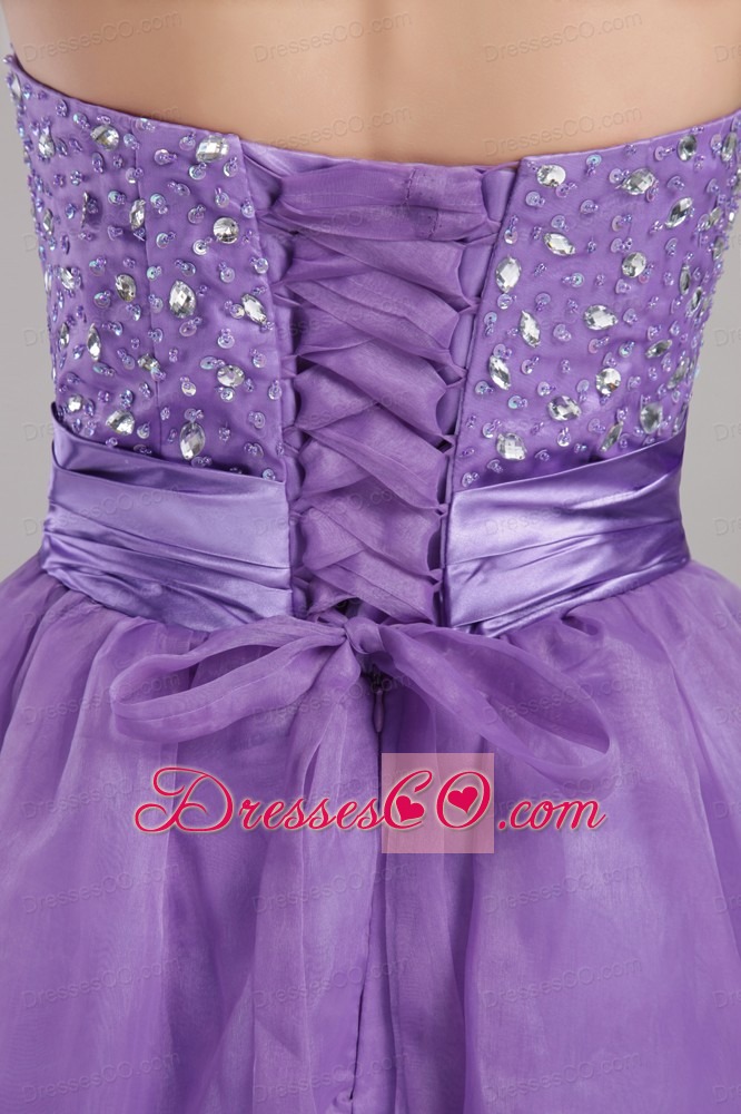 Purple Empire Long Organza Beading Prom / Pageant Dress