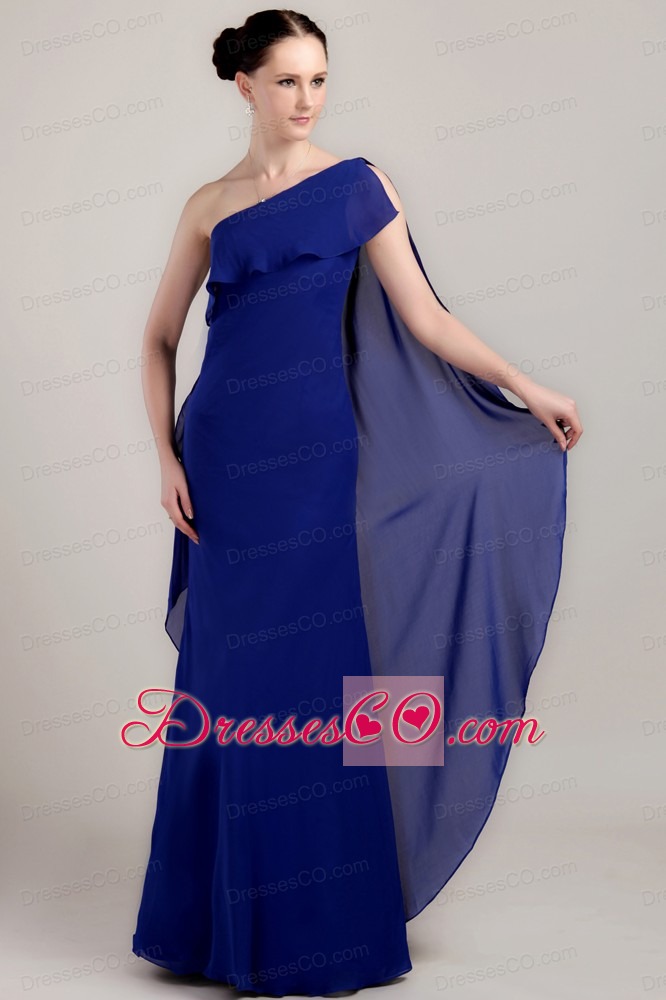 Blue Column / Sheath One Shoulder Long Chiffon Prom / Celebrity Dress