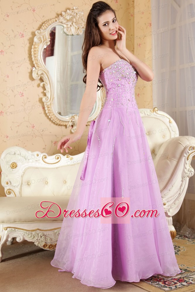 Lavender A-line Prom / Evening Dress Organza Beading Long