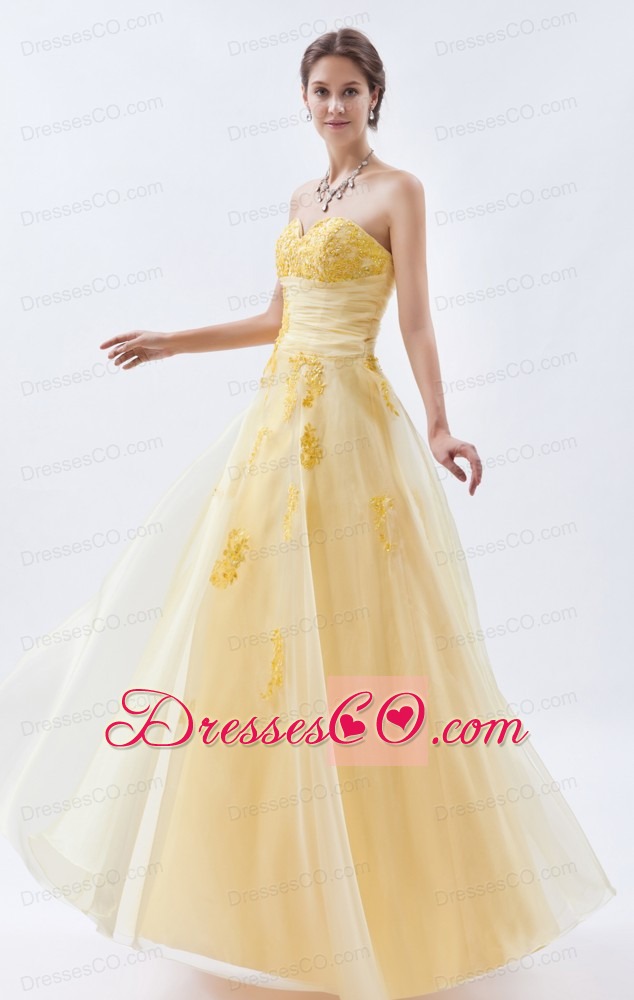 Light Yellow A-line / Princess Prom Dress Embroidery Tulle Long