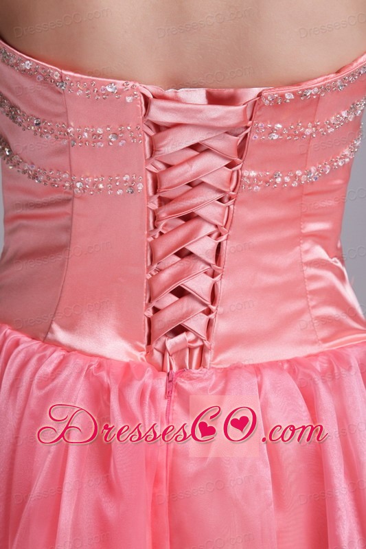 Watermelon A-line / Princess Long Organza Beading Prom Dress