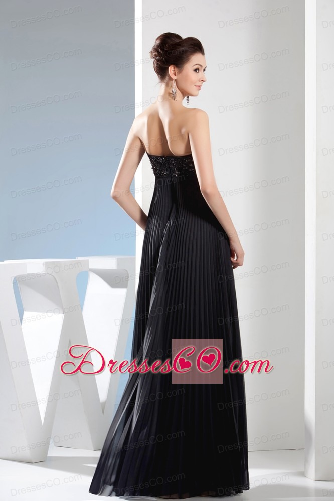 Beading long Black Strapless Empire Prom Dress With Natural Waist