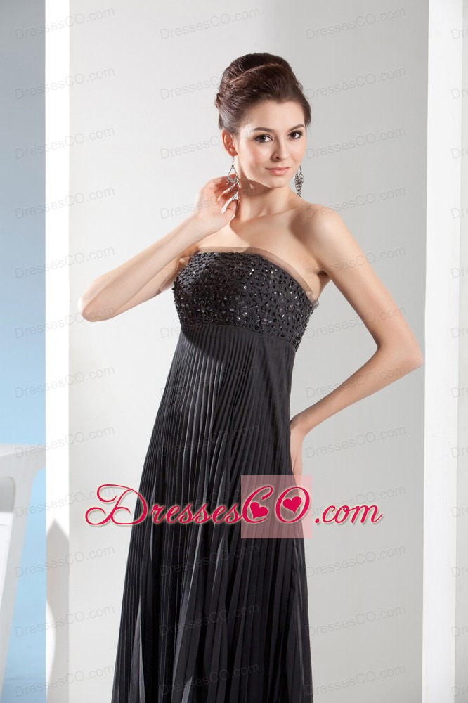 Beading long Black Strapless Empire Prom Dress With Natural Waist
