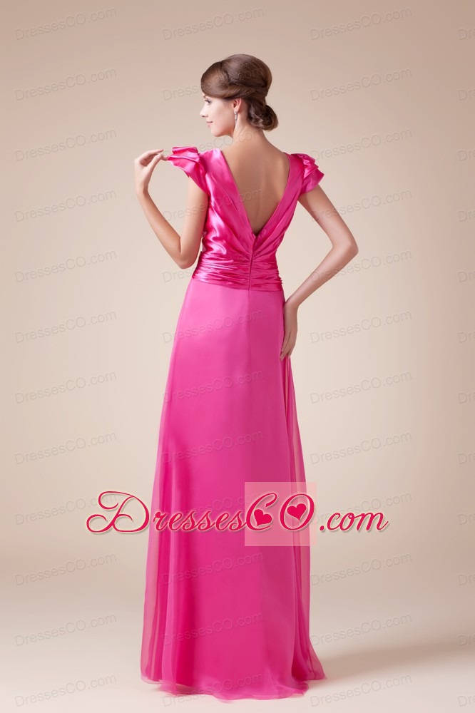 Exquisite V-neck Column / Sheath Long Prom Dress With Cap Sleeves