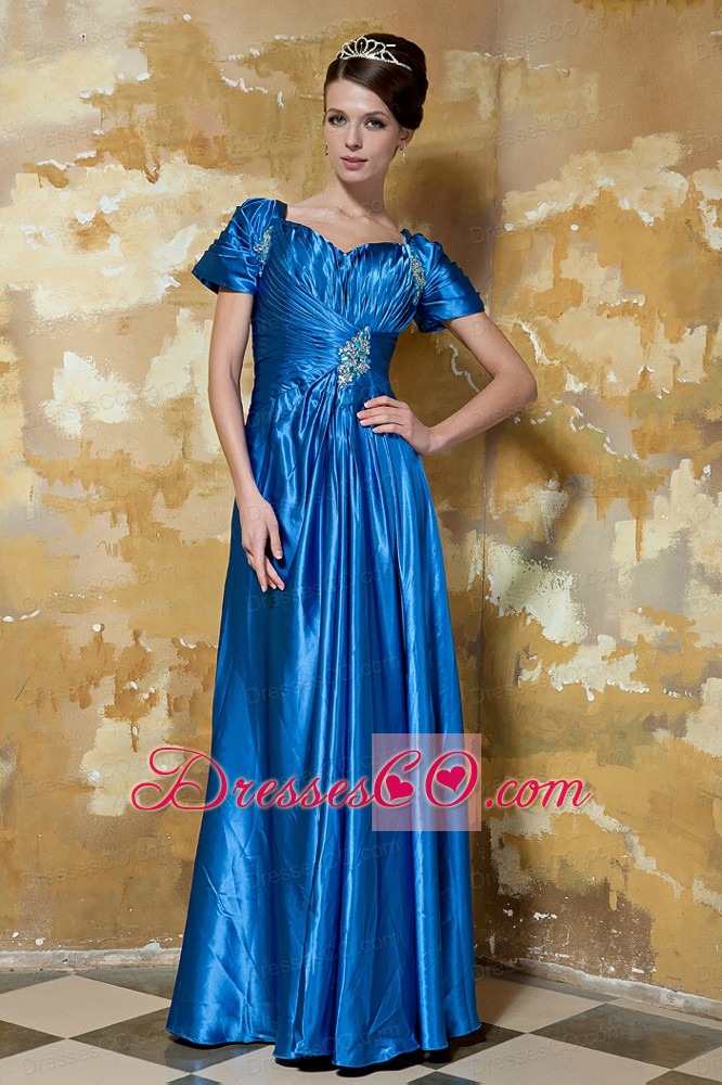 Blue Empire Long Taffeta Beading Prom Dress