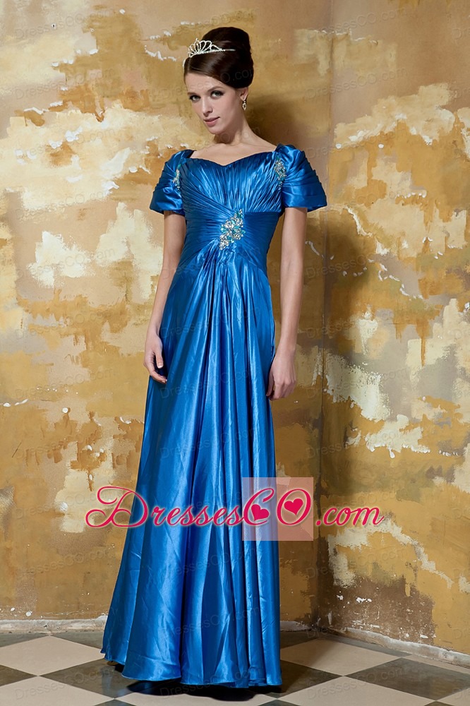 Blue Empire Long Taffeta Beading Prom Dress