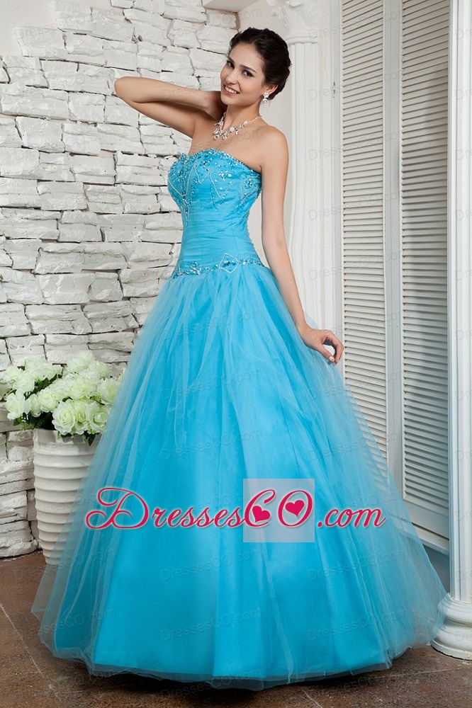 Discount Aqua Blue A-line Prom / Evening Dress Beading Long Tulle