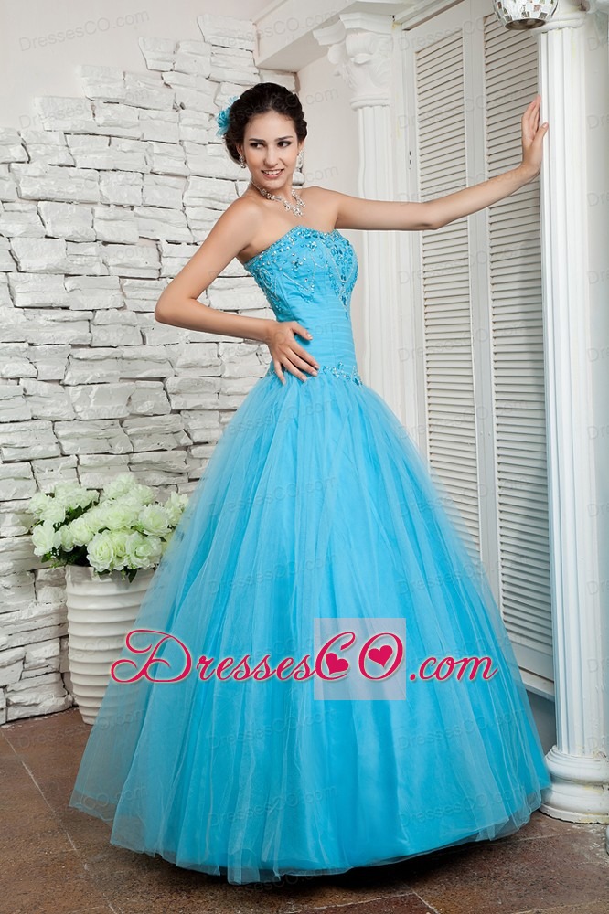 Discount Aqua Blue A-line Prom / Evening Dress Beading Long Tulle
