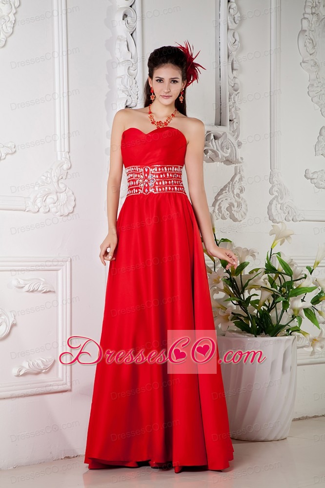 Elegant Red Empire Prom / Evening Dress Beading Long Satin