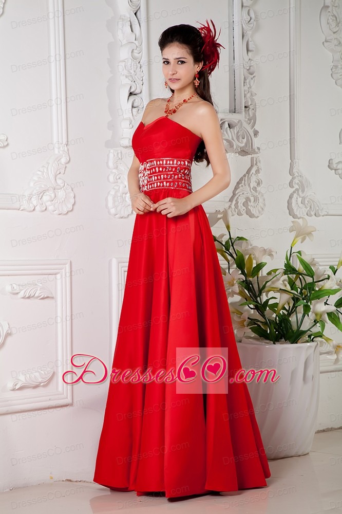 Elegant Red Empire Prom / Evening Dress Beading Long Satin