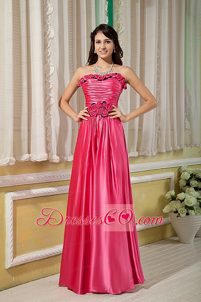 Elegant Empire Strapless Prom Dress Elastic Woven Satin Hand Made Flowers Long