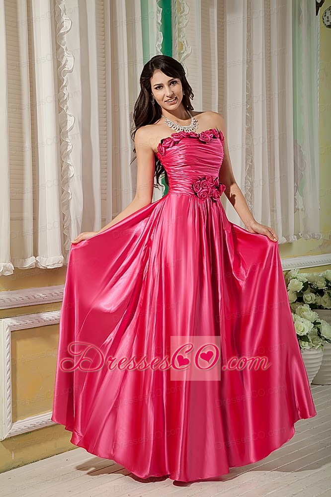 Elegant Empire Strapless Prom Dress Elastic Woven Satin Hand Made Flowers Long