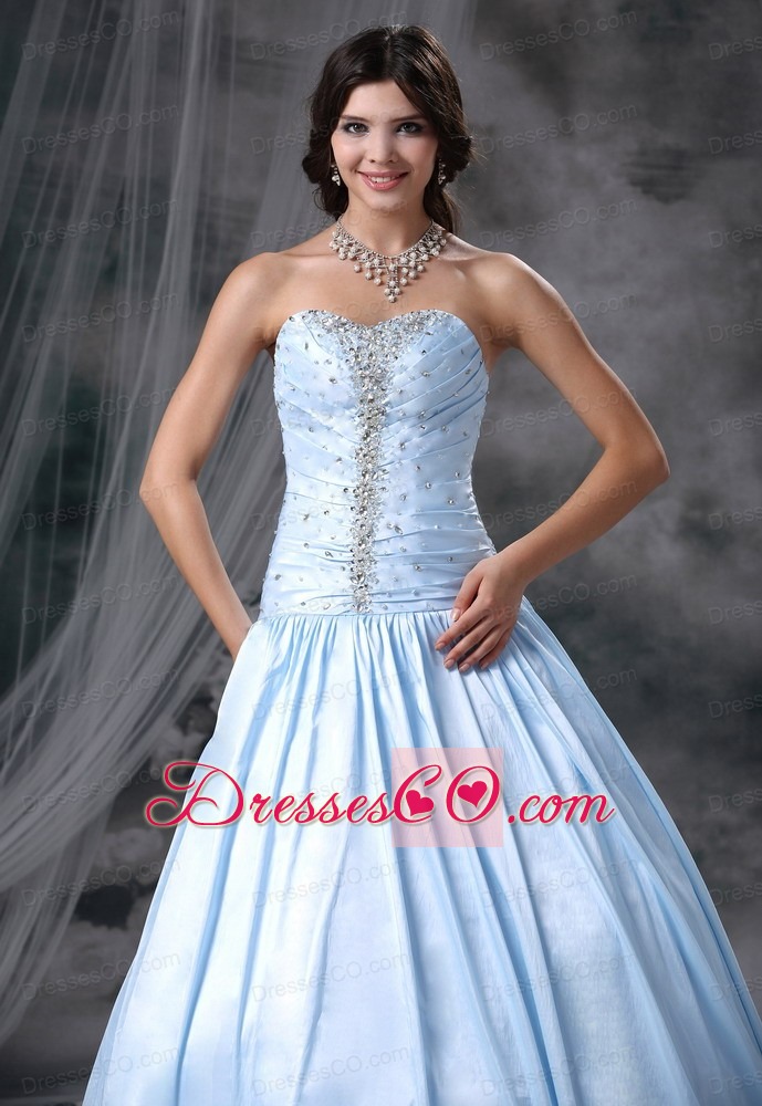 Beaded Decorate Up Bodice A-line Organza and Taffeta Light Blue Style Prom Dress
