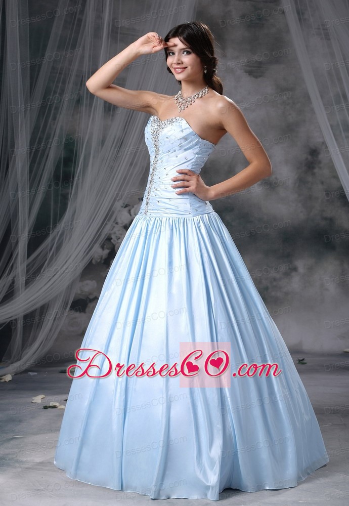 Beaded Decorate Up Bodice A-line Organza and Taffeta Light Blue Style Prom Dress