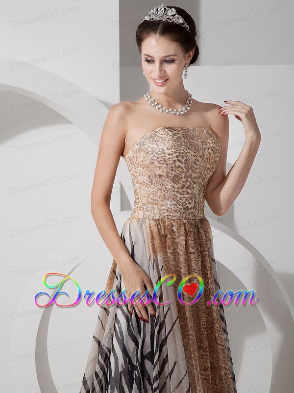 Multi-color Empire Strapless Court Train Special Fabric Prom Dress