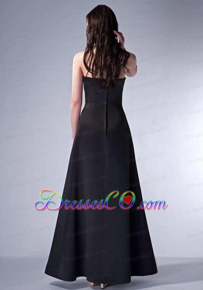 Simple Black Cloumn Halter Bridesmaid Dress Satin Ruched Ankle-length