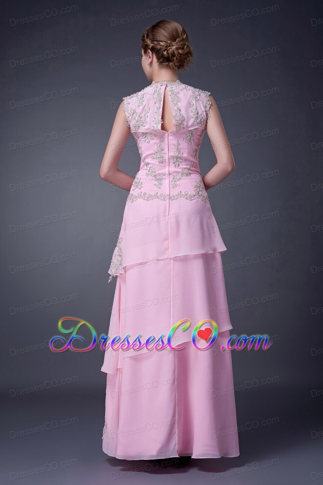 Customize Baby Pink Empire V-neck Mother Of The Bride Dress Chiffon Long Appliques