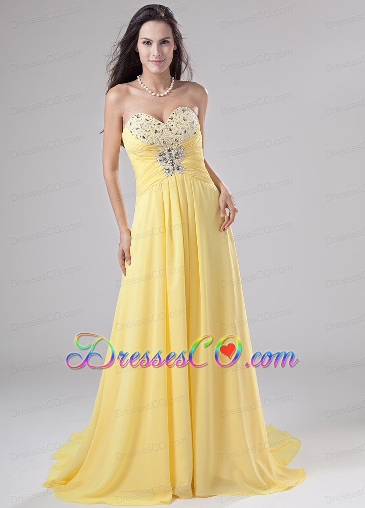 Chiffon Beading Brush/Sweep Prom Dress Empire Yellow