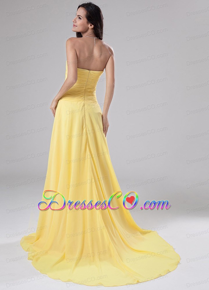 Chiffon Beading Brush/Sweep Prom Dress Empire Yellow