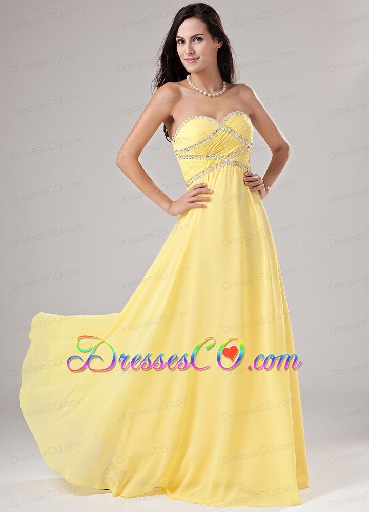 Chiffon Beading Long Prom Dress Empire Yellow