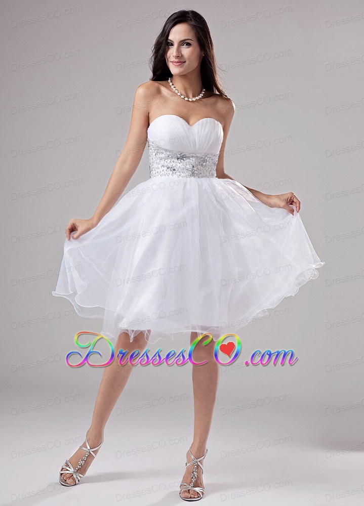 Beaded Decorate Waist Knee-length Organza A-line Prom Dress