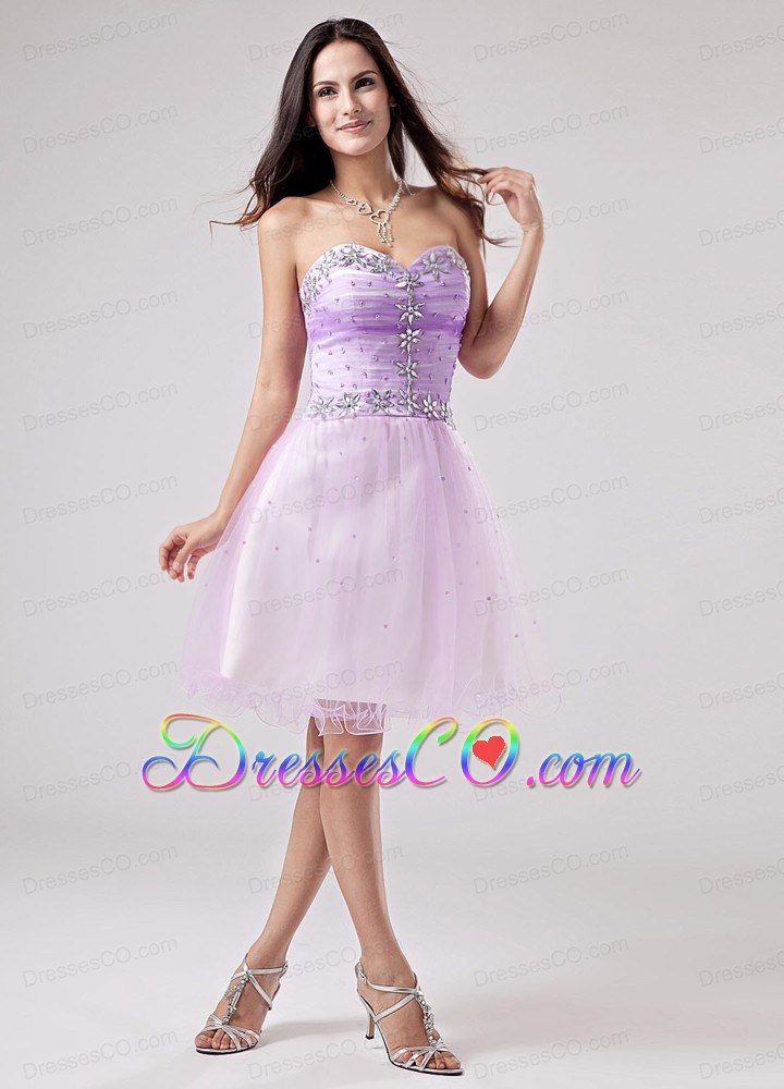 Beautiful Lavender Prom Cocktail Dress Beaded Decorate Bust Mini-length In 2013
