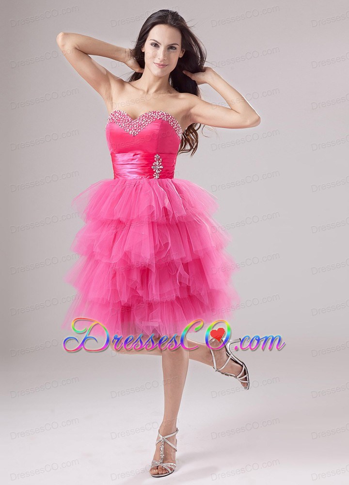 Lovely Pink Prom Dress Ruffled Layers Beading and Ruched In 2013
