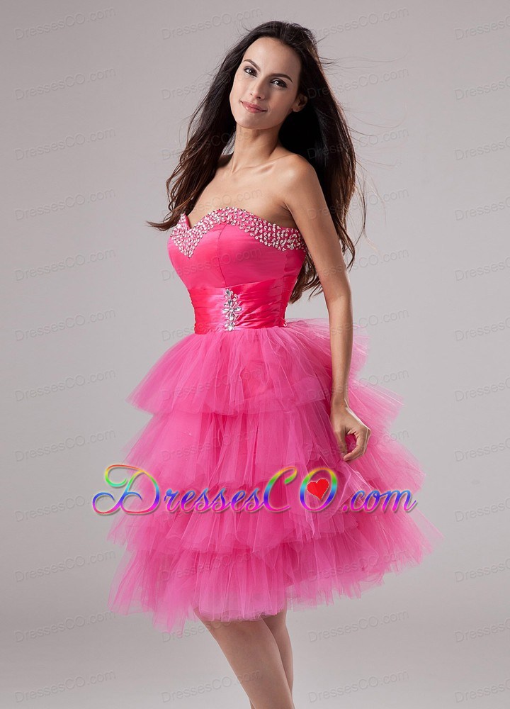 Lovely Pink Prom Dress Ruffled Layers Beading and Ruched In 2013