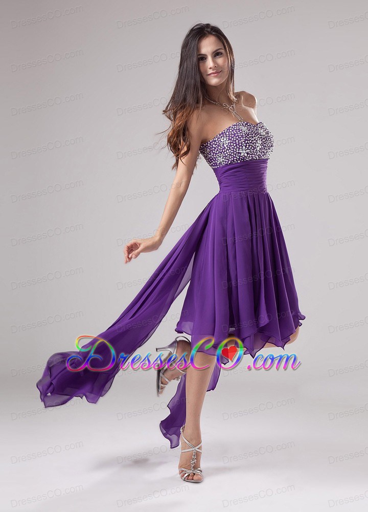 Lovely Purple Prom Dress Strapless Beaded Decorate and Ruching In 2013