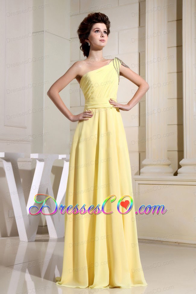 Beaded Decorate One Shoulder For Yellow Simple Prom Dress